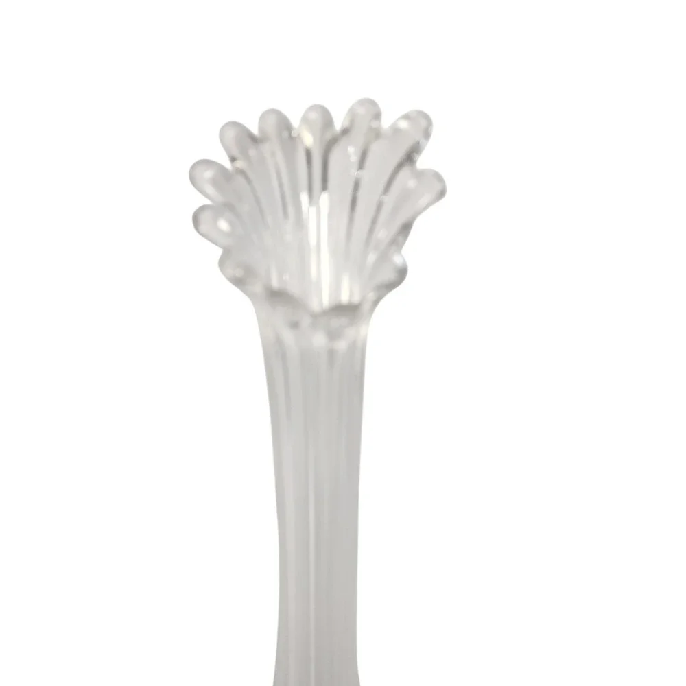 Vintage Clear Swung Glass Bud Vase 15 Inch Ruffled Finger Rim Ribbed Base